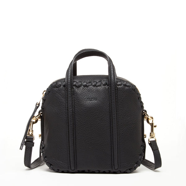 SUSU Black Purse Leather Crossbody Bag Medium Size Women's Handbag