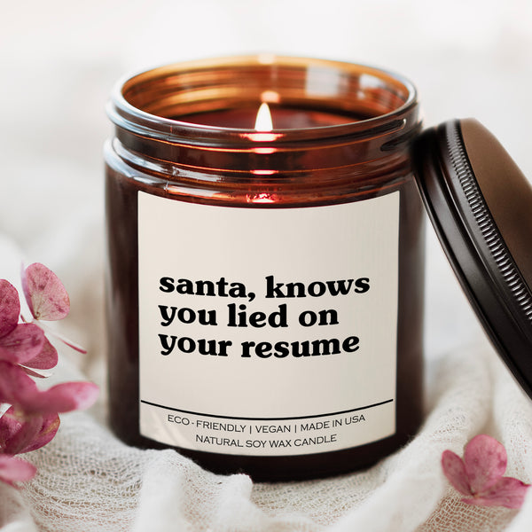 Santa Knows You Lied On Your Resume Candle