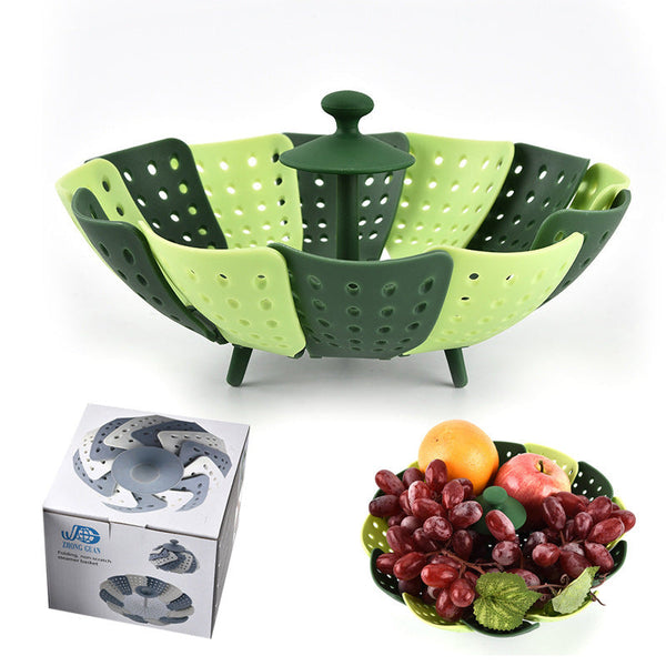 Kitchen Foldable And Retractable Fruit Basket In Plastic Steamer With